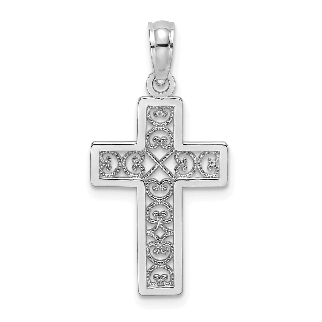 Lovely Rita's 14K White Gold Elegant Textured Lace Center Latin Cross Pendant