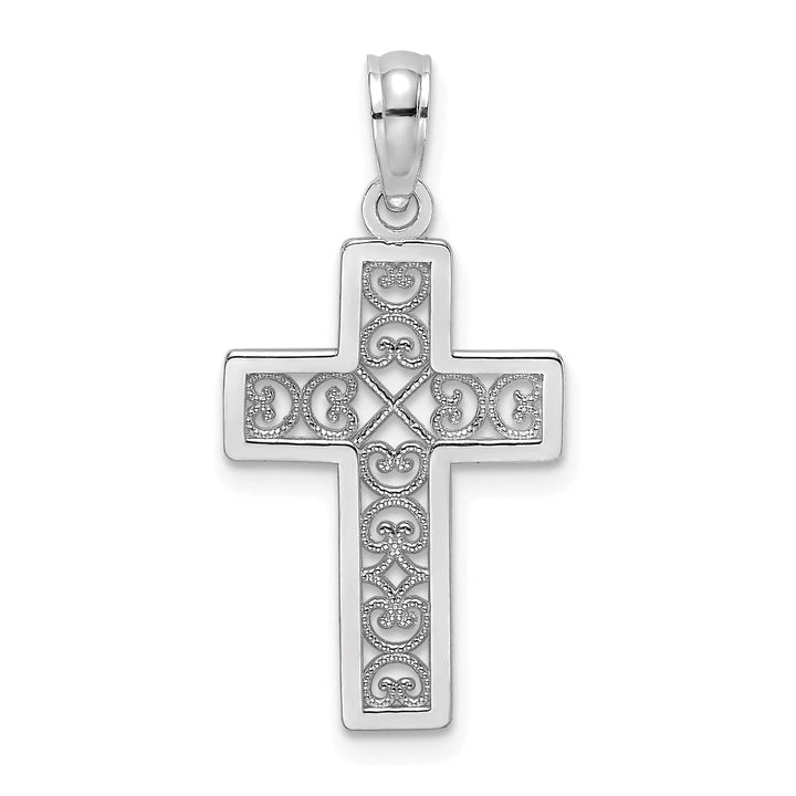 Lovely Rita's 14K White Gold Elegant Textured Lace Center Latin Cross Pendant