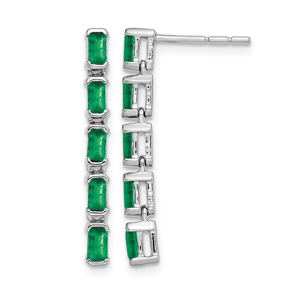 14K White Gold Emerald-cut Emerald 5-stone Dangle Post Earrings, view 1 of 4