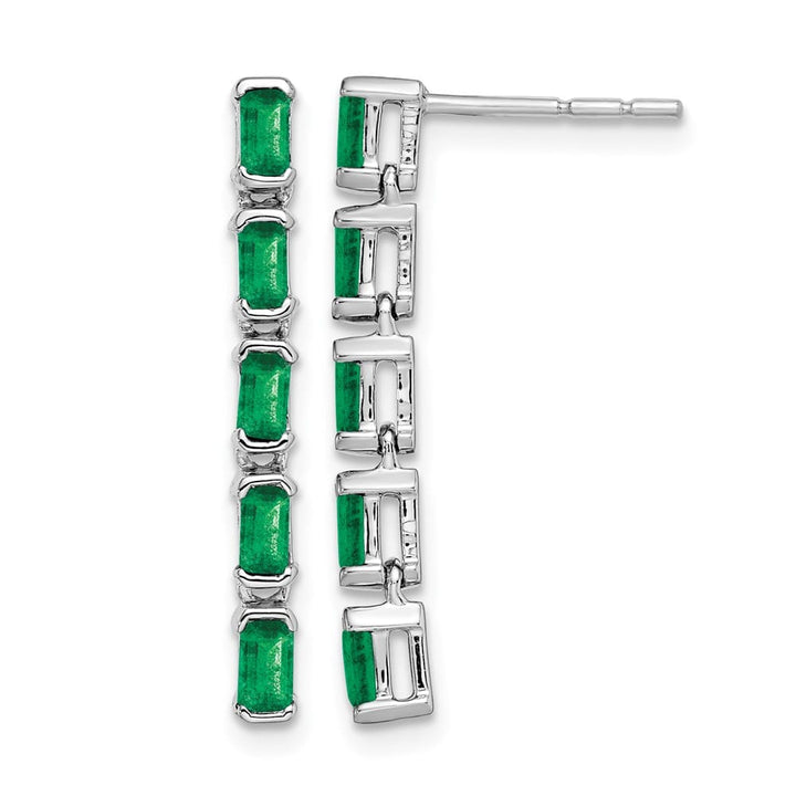 14K White Gold Emerald-cut Emerald 5-stone Dangle Post Earrings, view 1 of 4