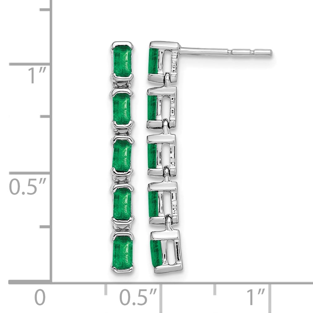 14K White Gold Emerald-cut Emerald 5-stone Dangle Post Earrings, view 4 of 4