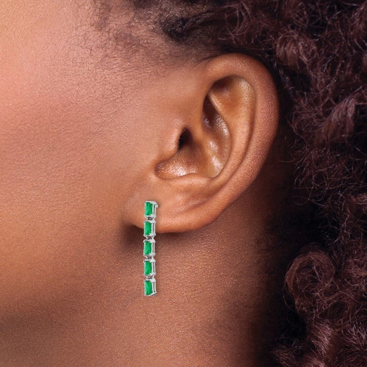 14K White Gold Emerald-cut Emerald 5-stone Dangle Post Earrings, view 3 of 4