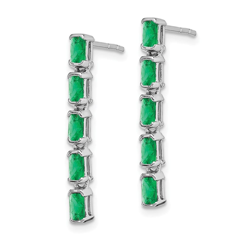 14K White Gold Emerald-cut Emerald 5-stone Dangle Post Earrings, view 2 of 4