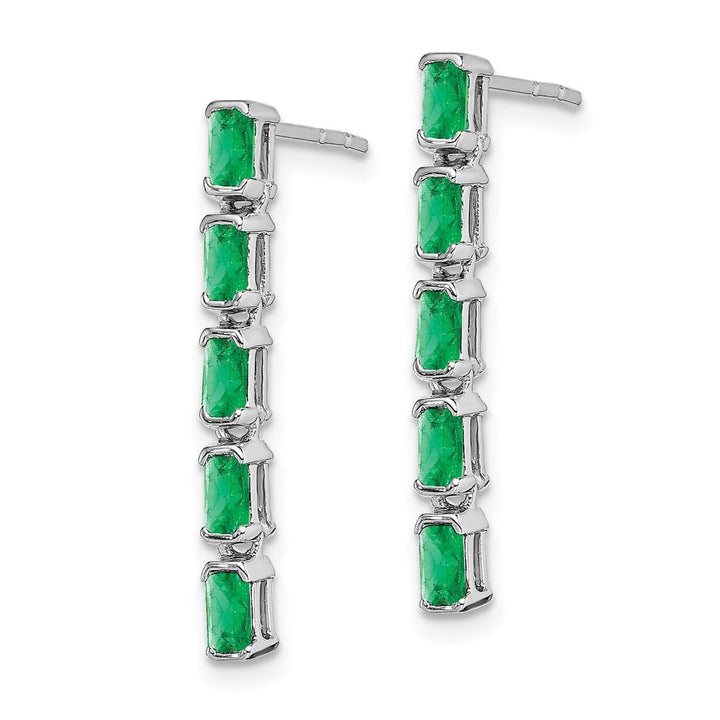14K White Gold Emerald-cut Emerald 5-stone Dangle Post Earrings, view 2 of 4