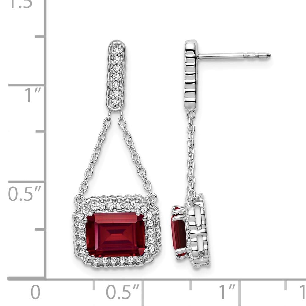 14K White Gold Emerald-cut Ruby and Diamond Chain Dangle Post Earrings, view 4 of 4