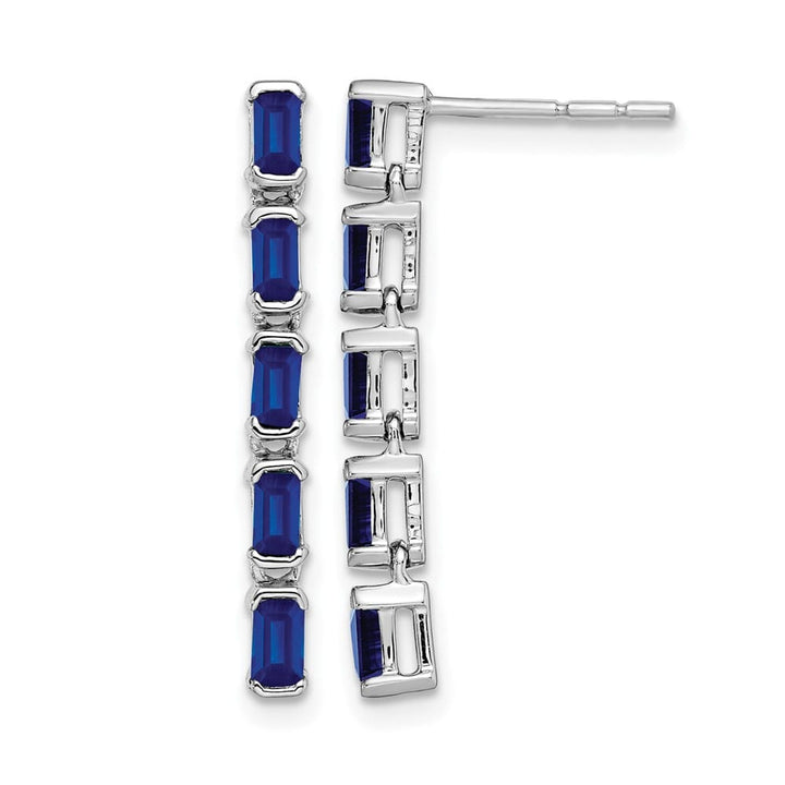 14K White Gold Emerald-cut Sapphire 5-stone Dangle Post Earrings, view 1 of 4