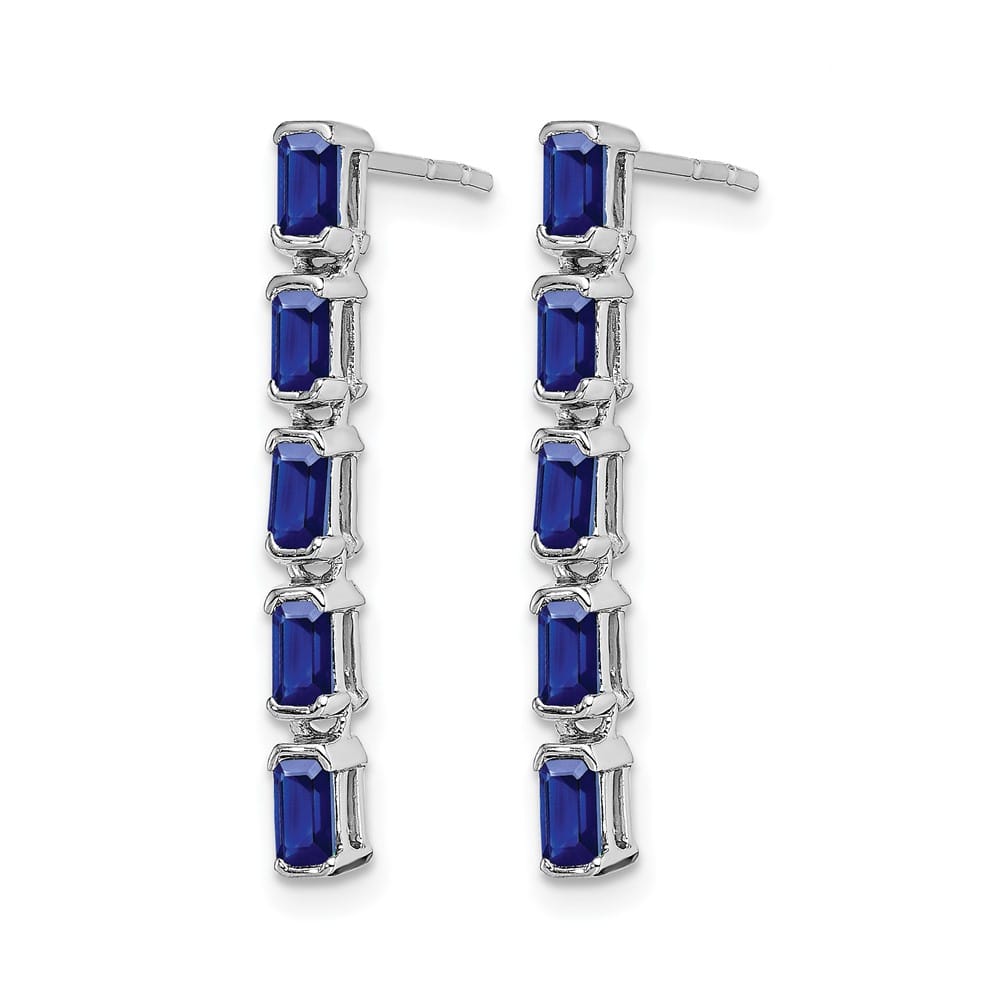 14K White Gold Emerald-cut Sapphire 5-stone Dangle Post Earrings, view 2 of 4