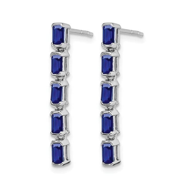 14K White Gold Emerald-cut Sapphire 5-stone Dangle Post Earrings, view 2 of 4