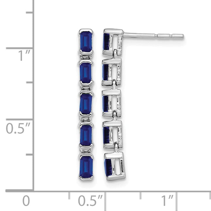14K White Gold Emerald-cut Sapphire 5-stone Dangle Post Earrings, view 4 of 4