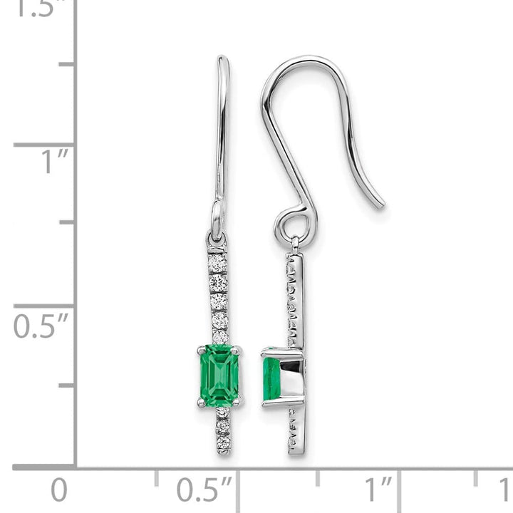 14K White Gold Emerald Diamond Dangle Shepherd Hook Earrings, view 4 of 4