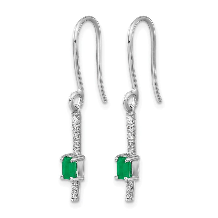 14K White Gold Emerald Diamond Dangle Shepherd Hook Earrings, view 2 of 4