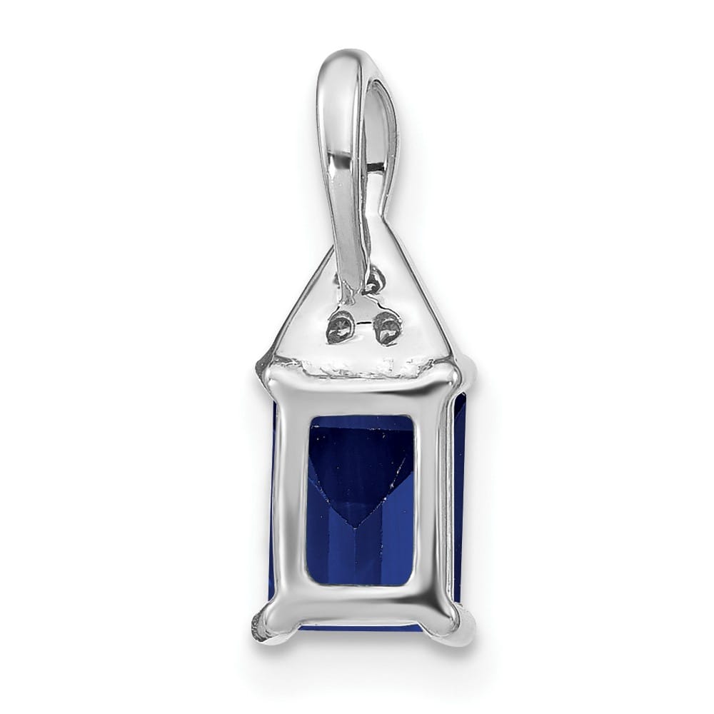 14K White Gold Emerald-shape Sapphire and Diamond Pendant