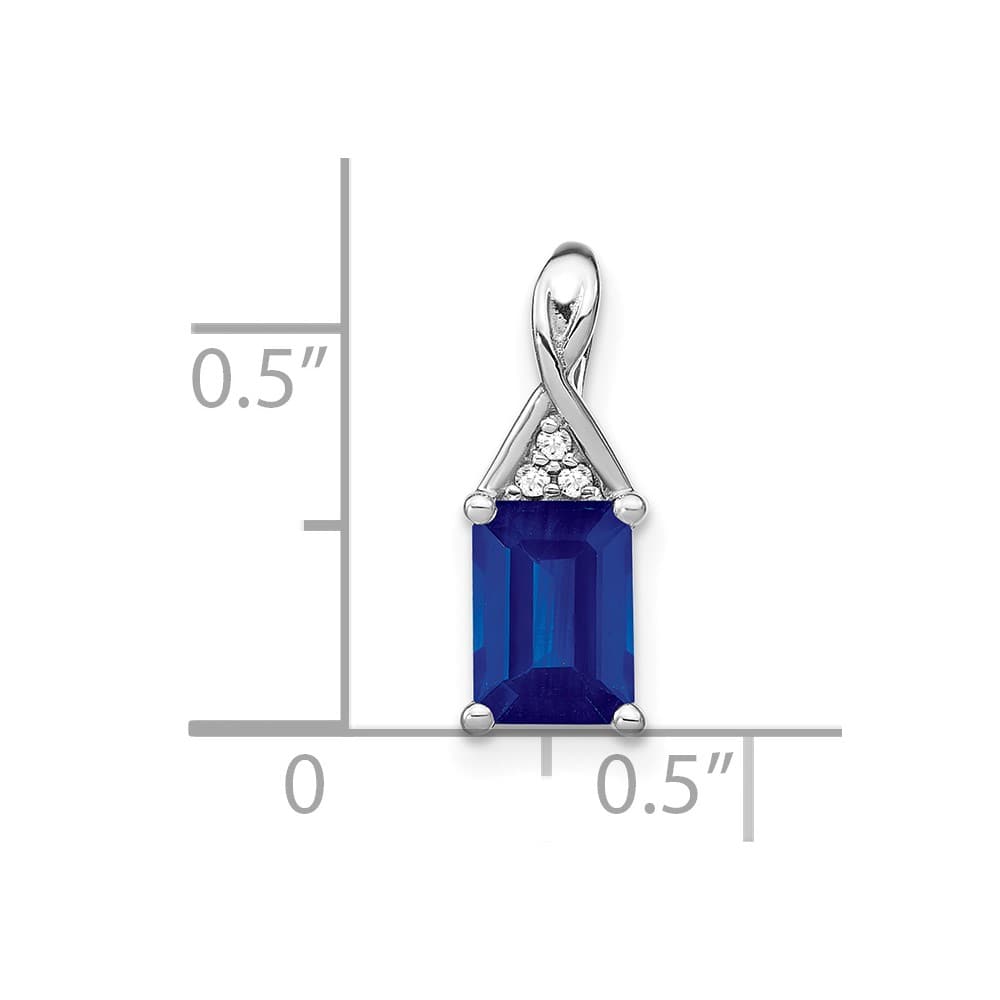 14K White Gold Emerald-shape Sapphire and Diamond Pendant