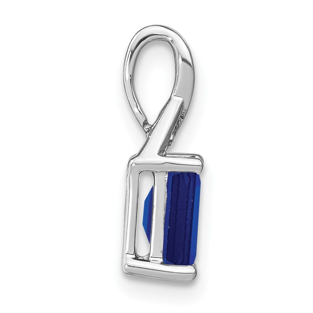 14K White Gold Emerald-shape Sapphire and Diamond Pendant