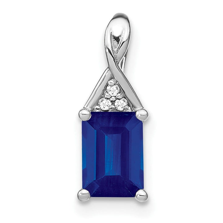 14K White Gold Emerald-shape Sapphire and Diamond Pendant