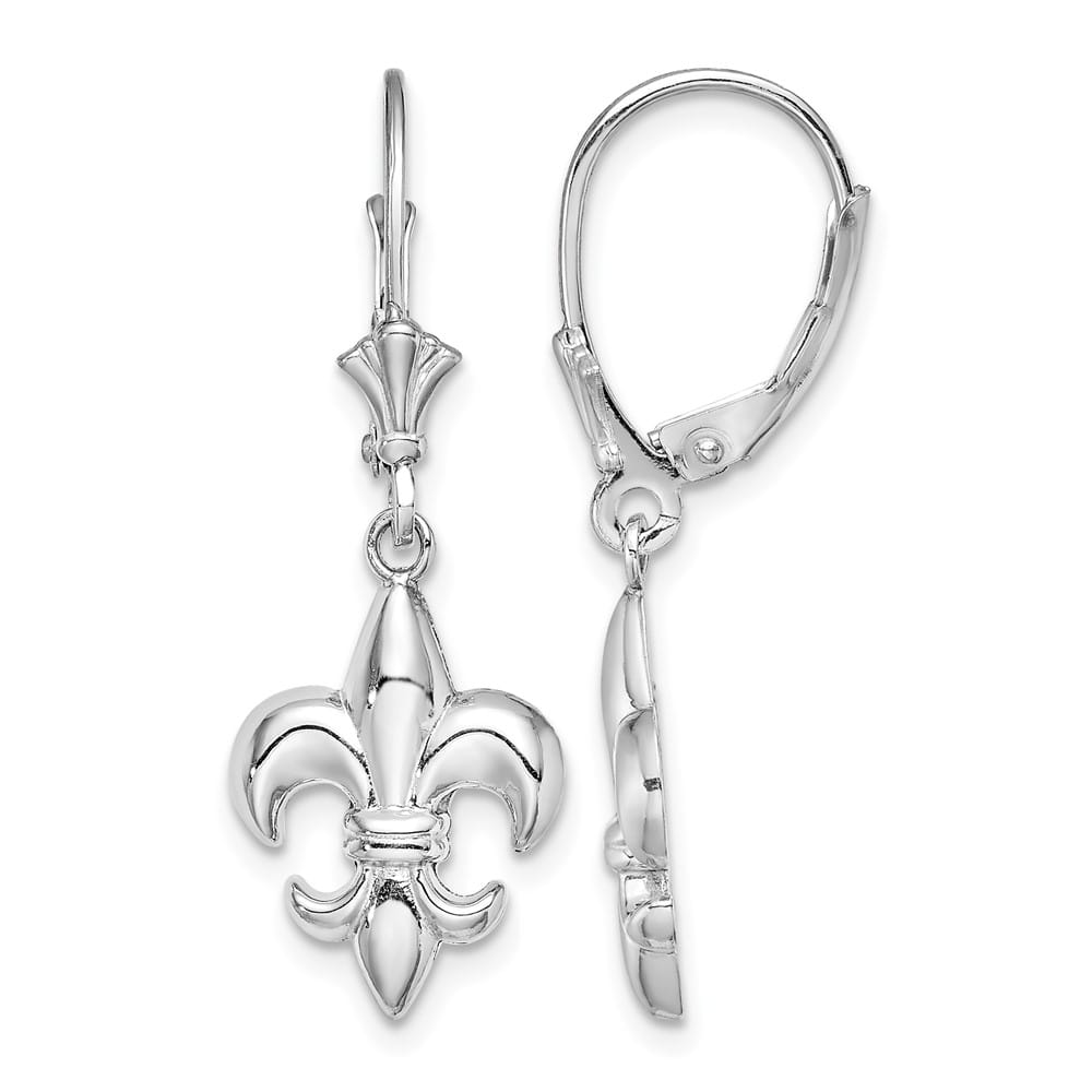 14K White Gold Fleur-de-Lis Dangle Leverback Earrings, view 1 of 4