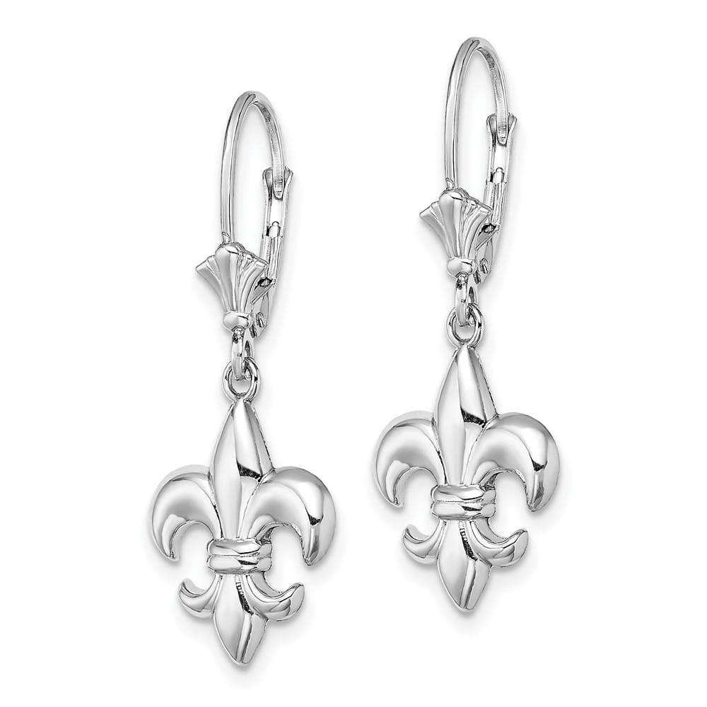 14K White Gold Fleur-de-Lis Dangle Leverback Earrings, view 2 of 4