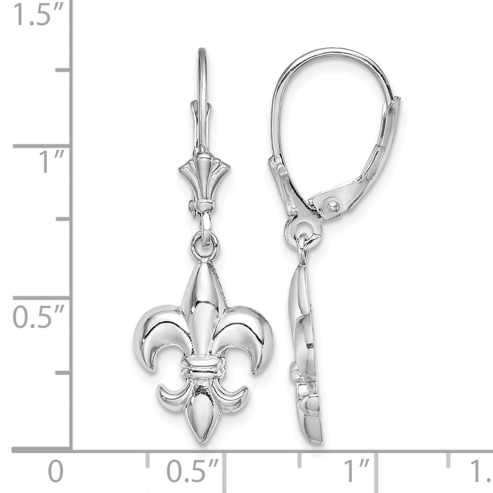 14K White Gold Fleur-de-Lis Dangle Leverback Earrings, view 4 of 4