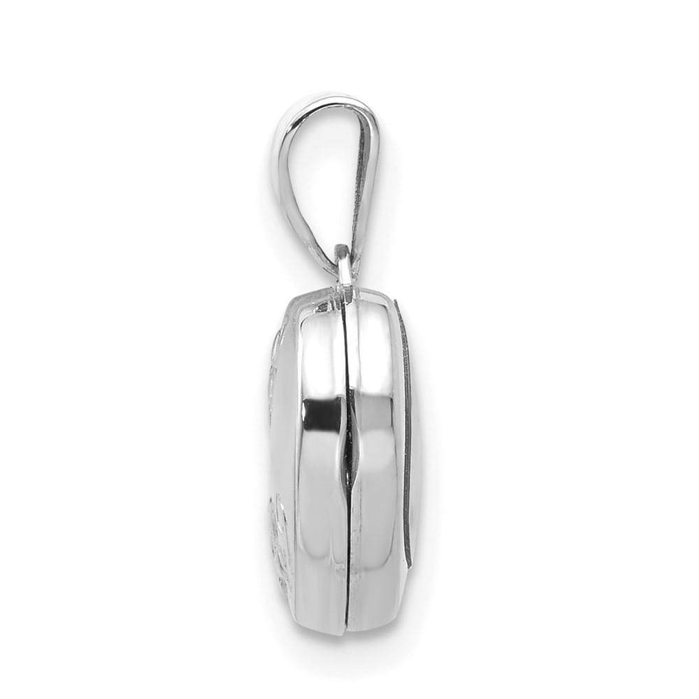 14K White Gold Floral 10mm Heart Locket