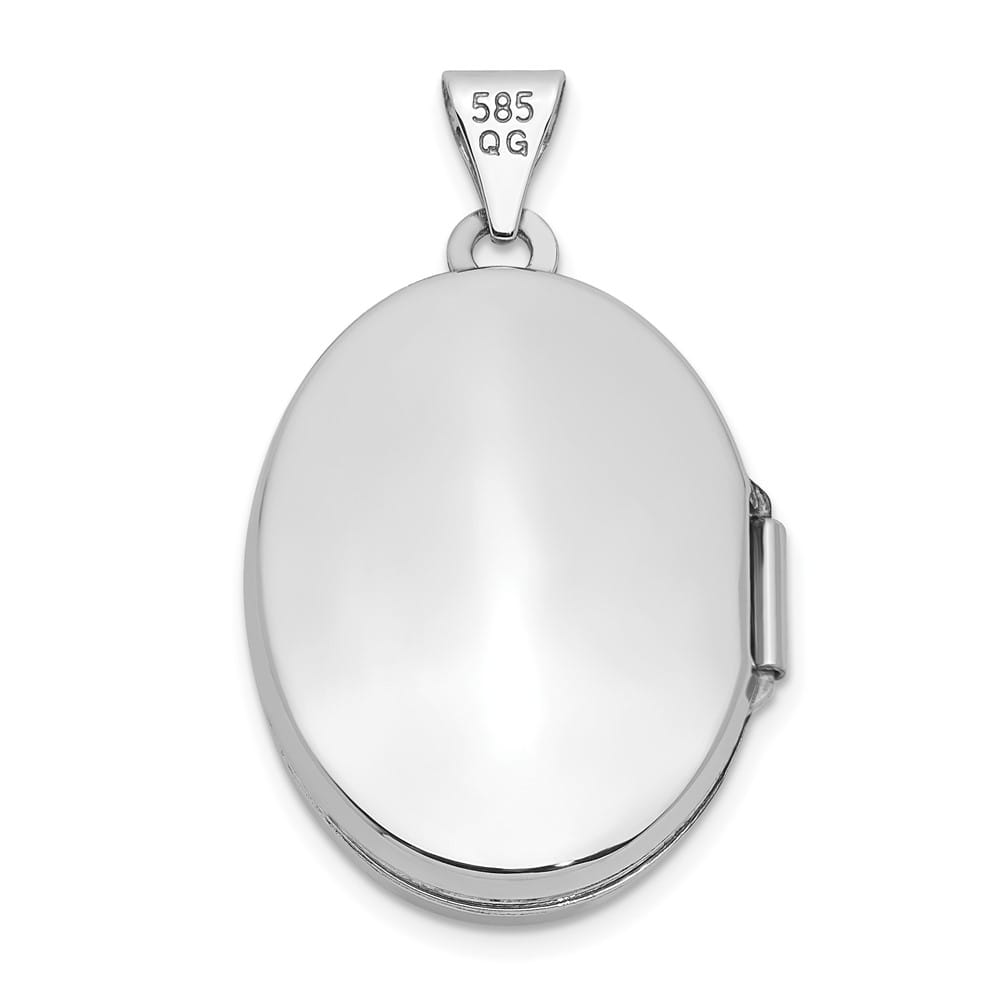 14K White Gold Floral Border 21mm Oval Locket