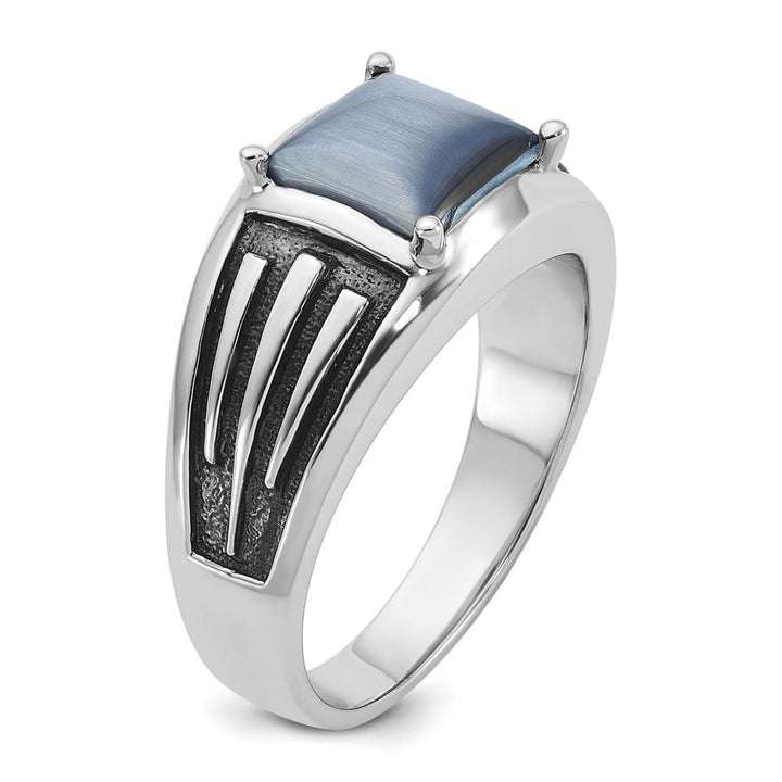 14k White Gold Gray Cats Eye Men's Ring