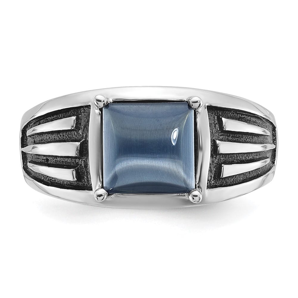 14k White Gold Gray Cats Eye Men's Ring
