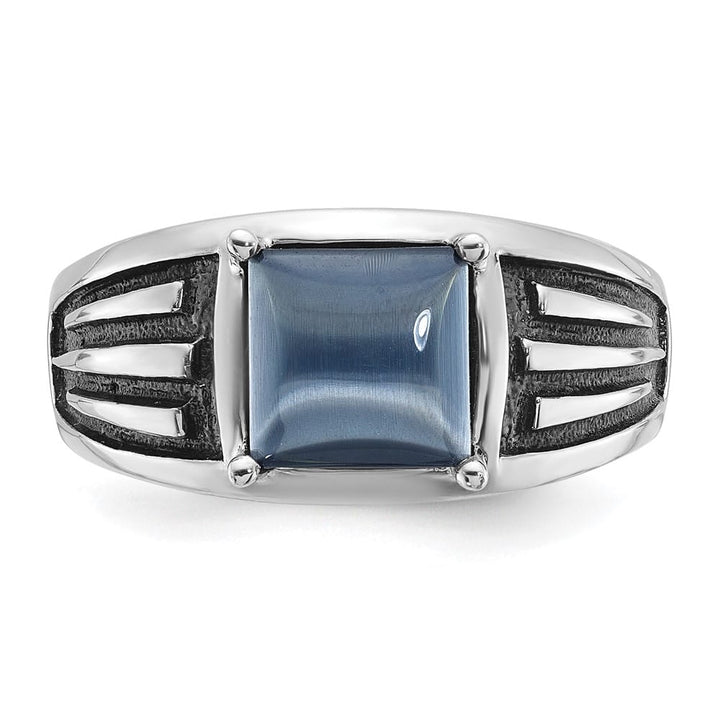 14k White Gold Gray Cats Eye Men's Ring
