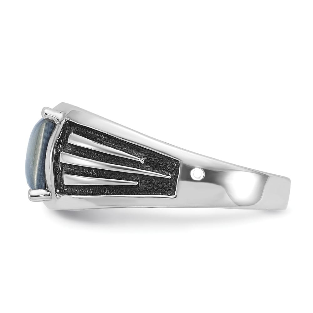 14k White Gold Gray Cats Eye Men's Ring