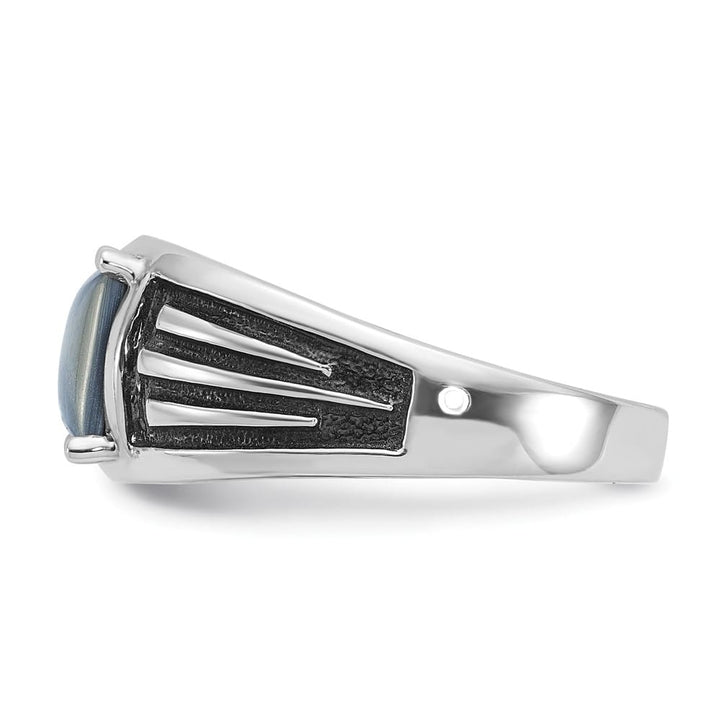 14k White Gold Gray Cats Eye Men's Ring