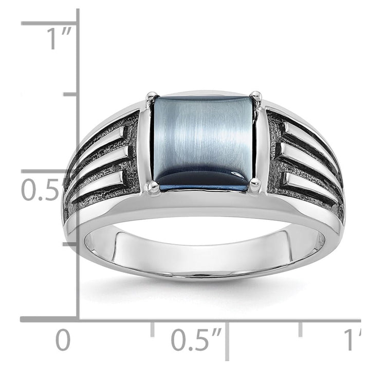 14k White Gold Gray Cats Eye Men's Ring