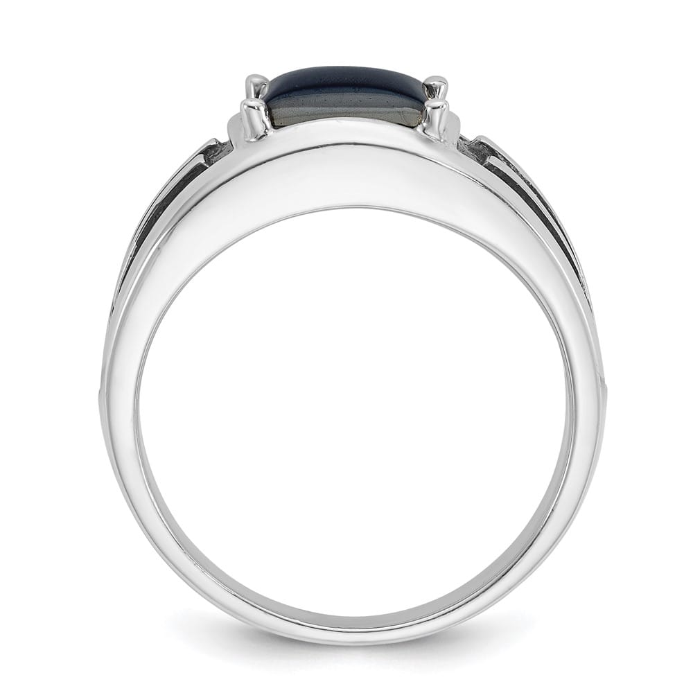 14k White Gold Gray Cats Eye Men's Ring