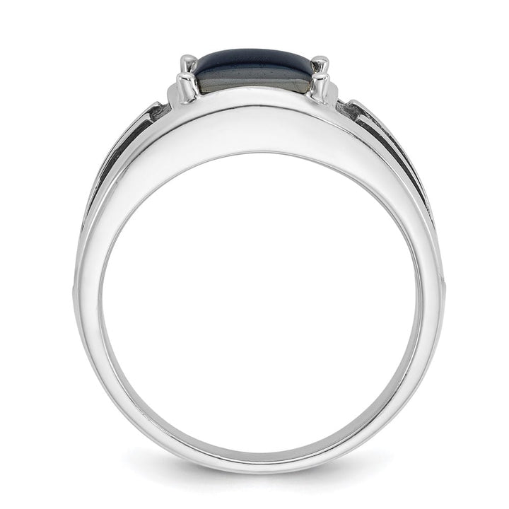14k White Gold Gray Cats Eye Men's Ring