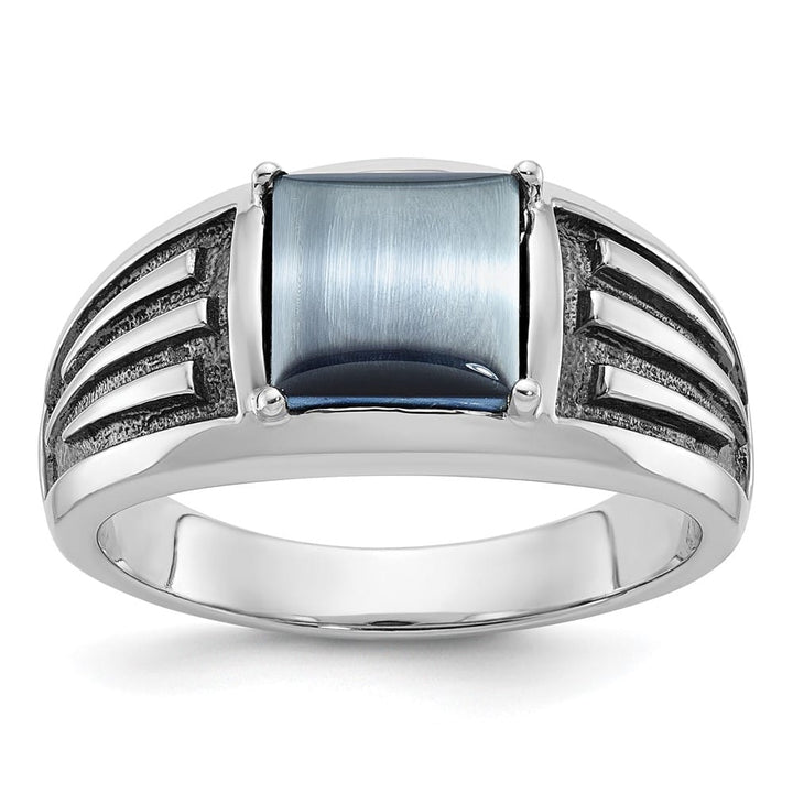 14k White Gold Gray Cats Eye Men's Ring