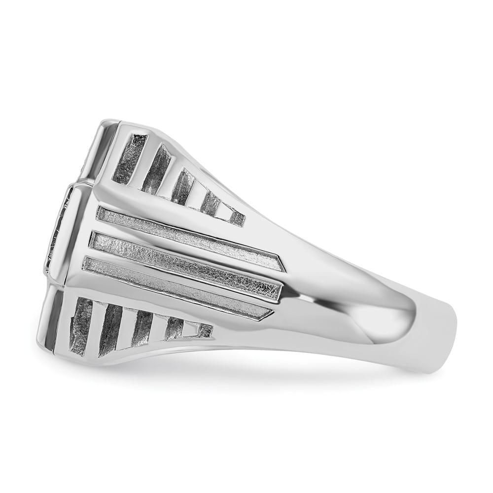 14k White Gold Grooved I1 Quality Diamond Cross Cluster Men's Ring