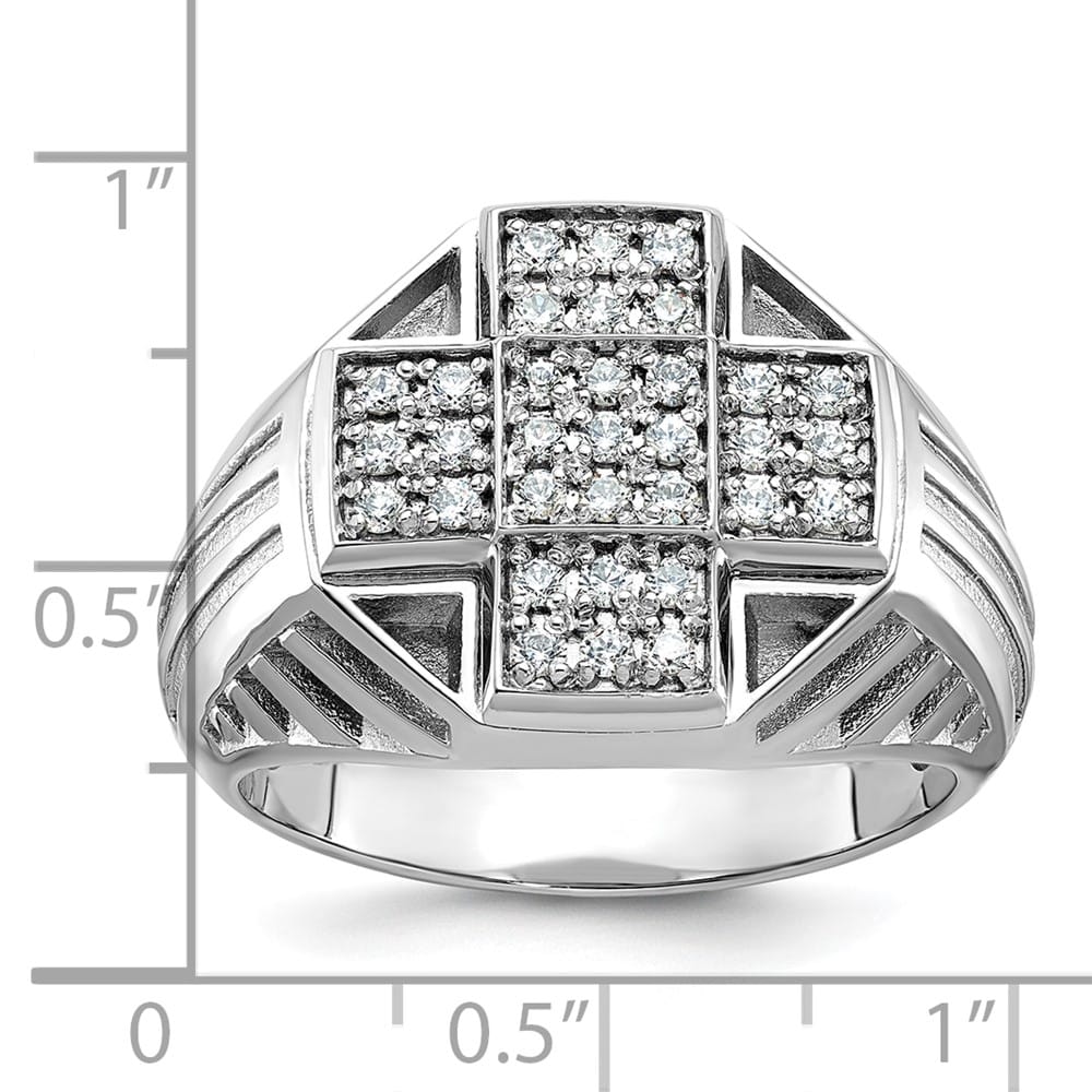 14k White Gold Grooved I1 Quality Diamond Cross Cluster Men's Ring