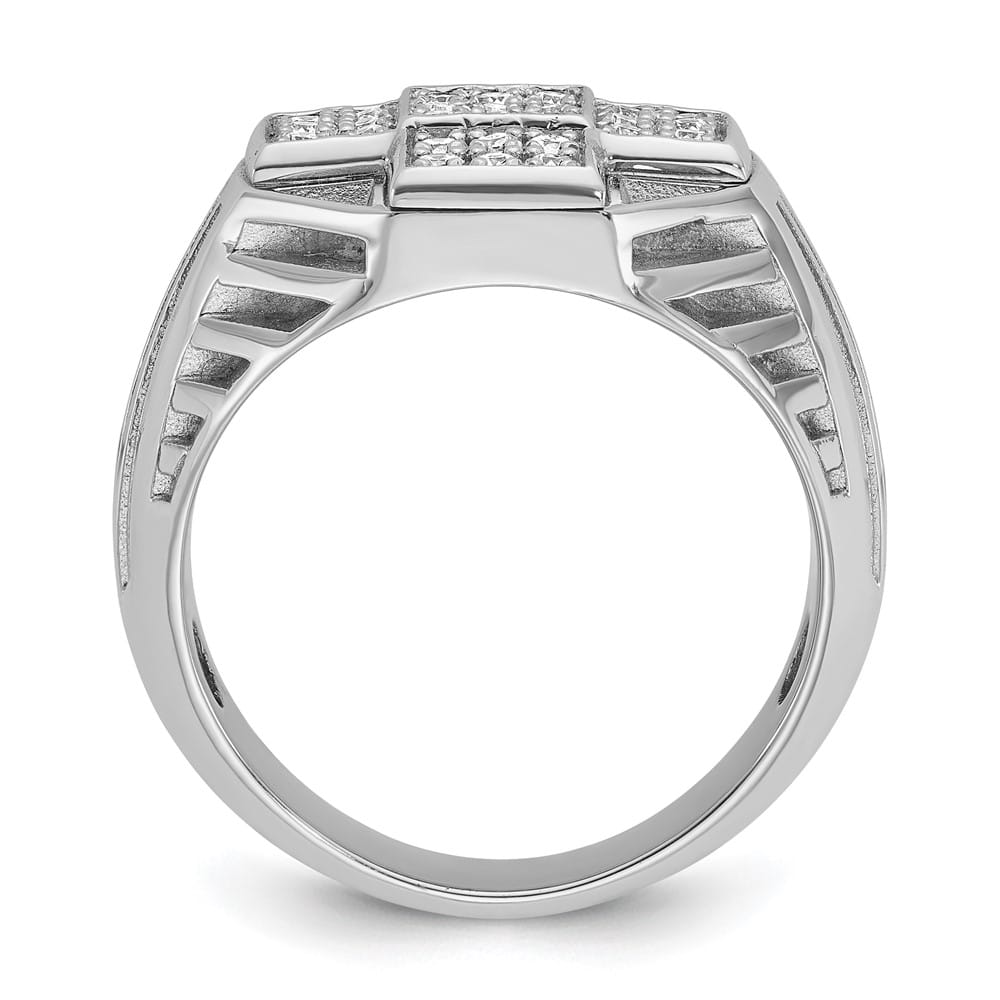 14k White Gold Grooved I1 Quality Diamond Cross Cluster Men's Ring