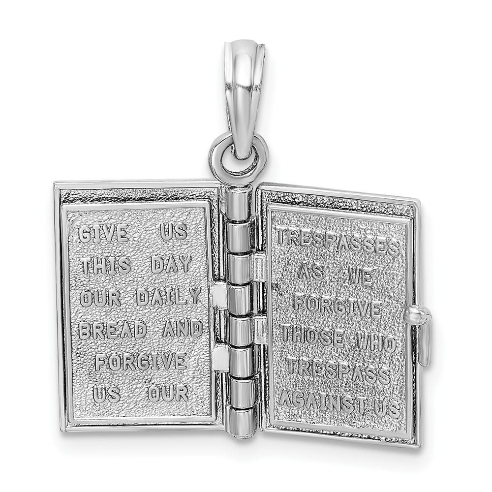 14K White Gold Holy Bible with Lord's Prayer and Movable Pages Pendant