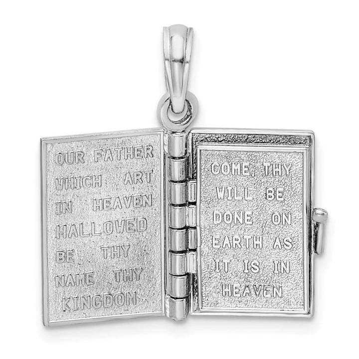 14K White Gold Holy Bible with Lord's Prayer and Movable Pages Pendant