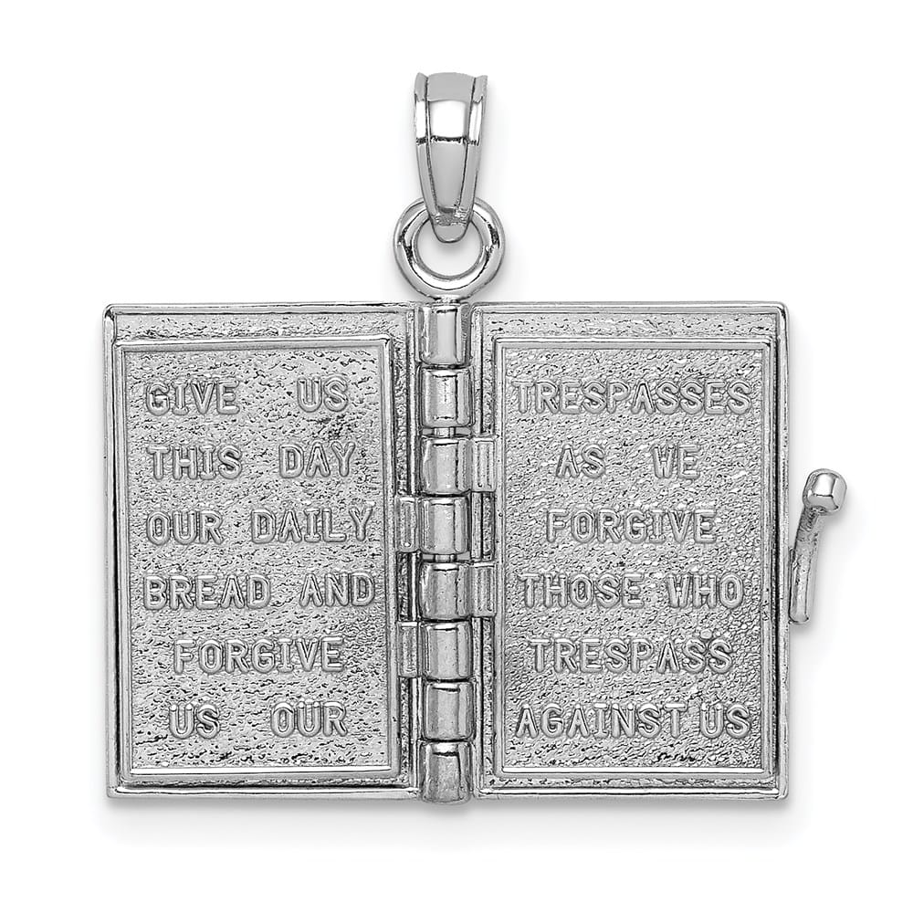14K White Gold Holy Bible with Lord's Prayer and Movable Pages Pendant