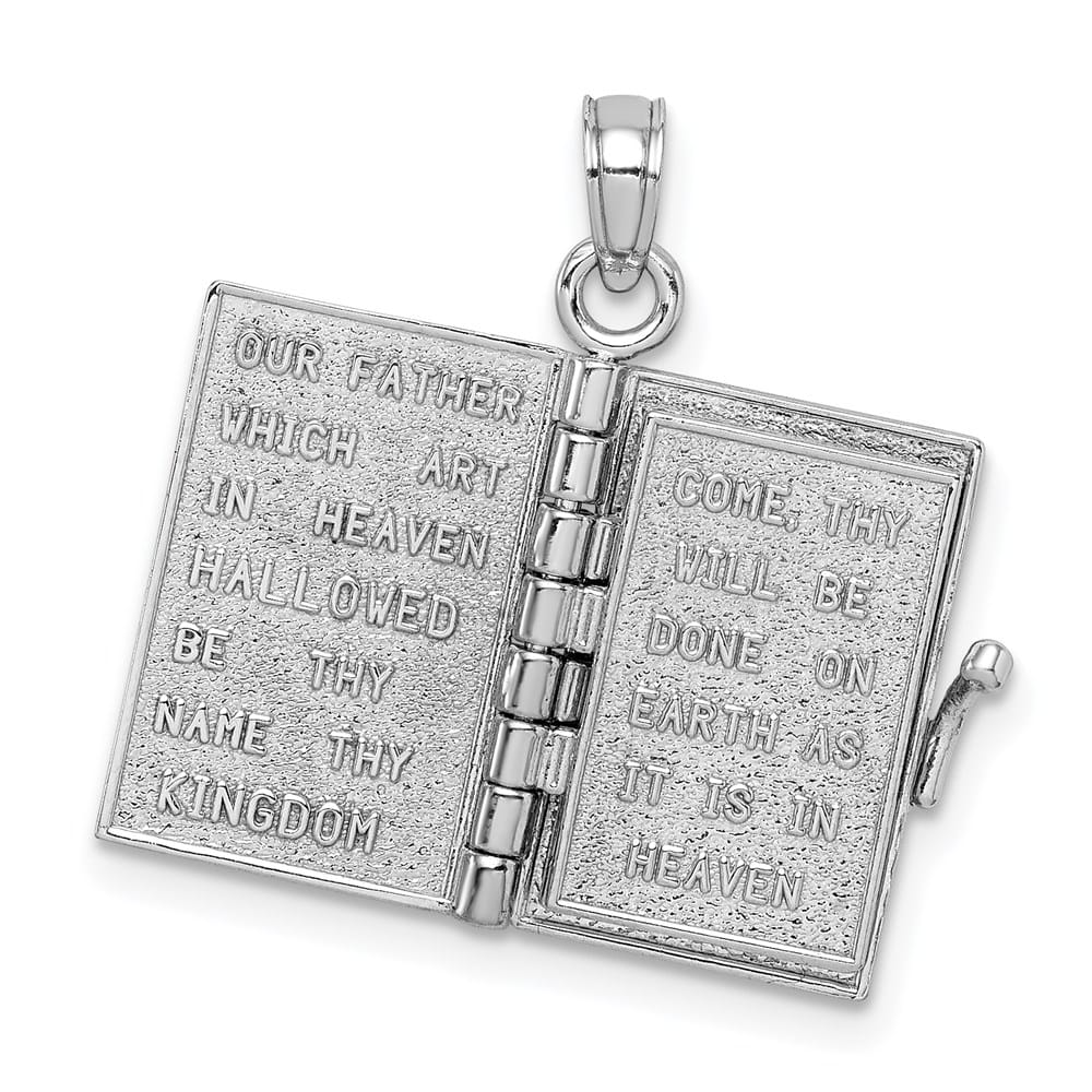 14K White Gold Holy Bible with Lord's Prayer and Movable Pages Pendant