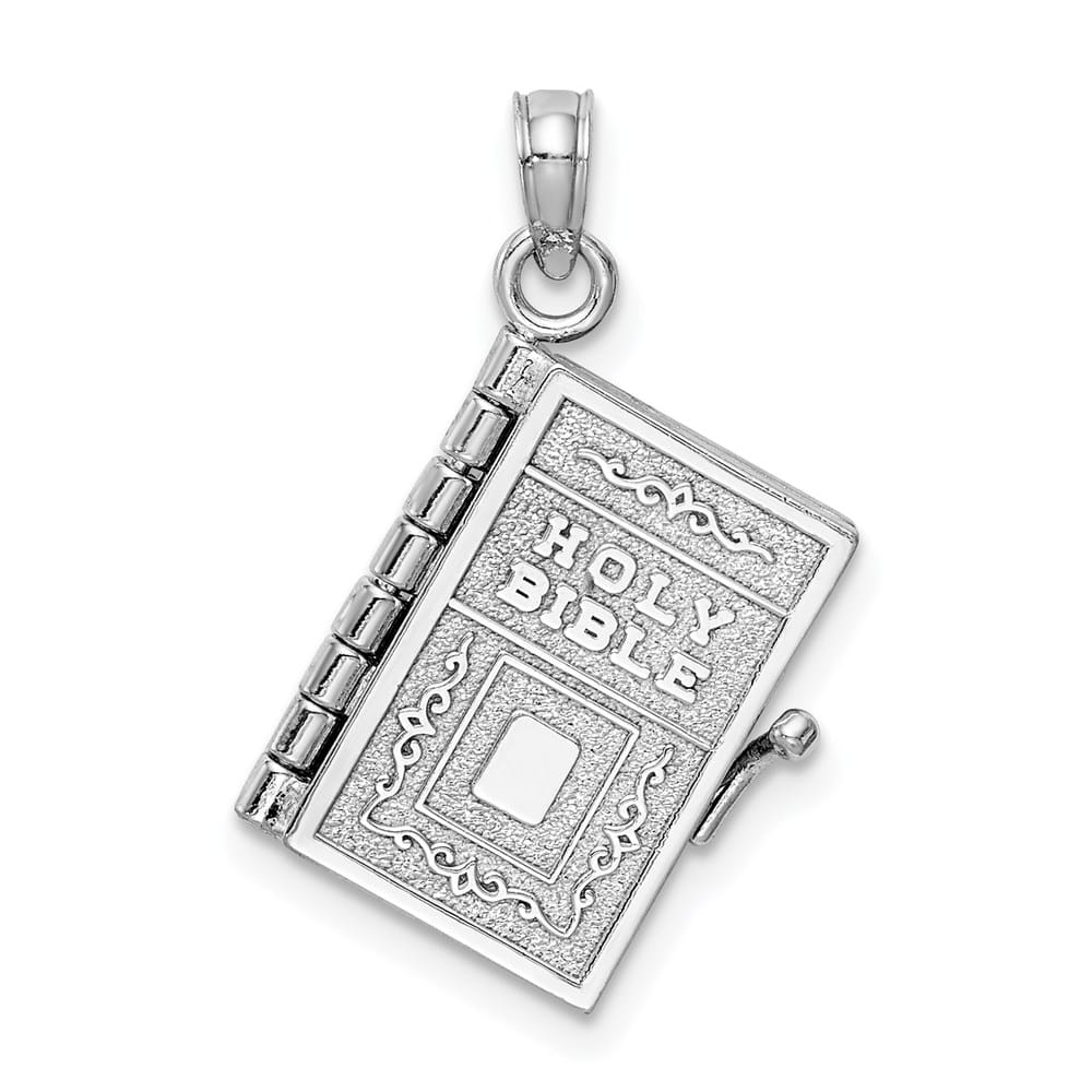 14K White Gold Holy Bible with Lord's Prayer and Movable Pages Pendant