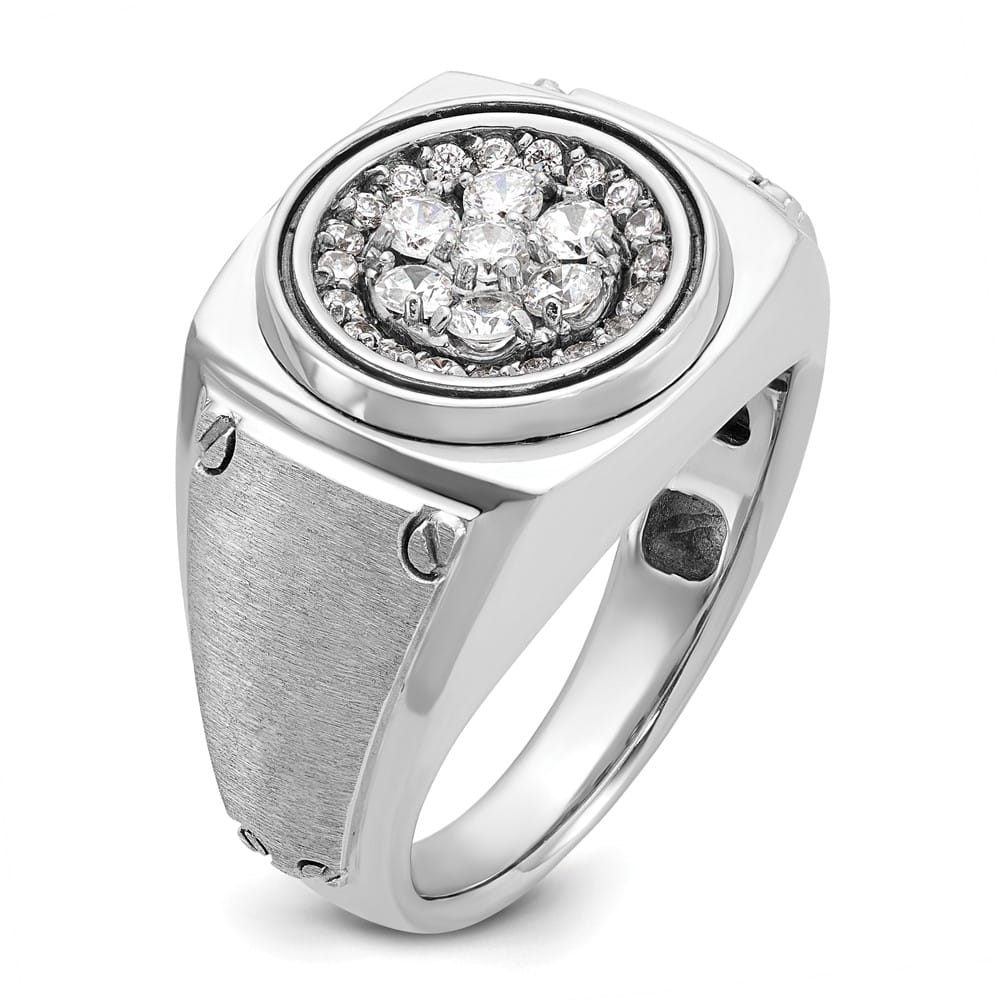 14k White Gold I1 Diamond Round Cluster Halo Men's Ring