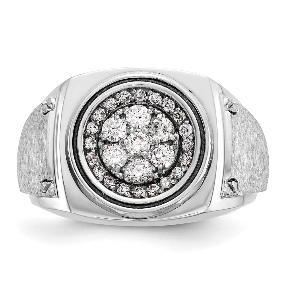 14k White Gold I1 Diamond Round Cluster Halo Men's Ring