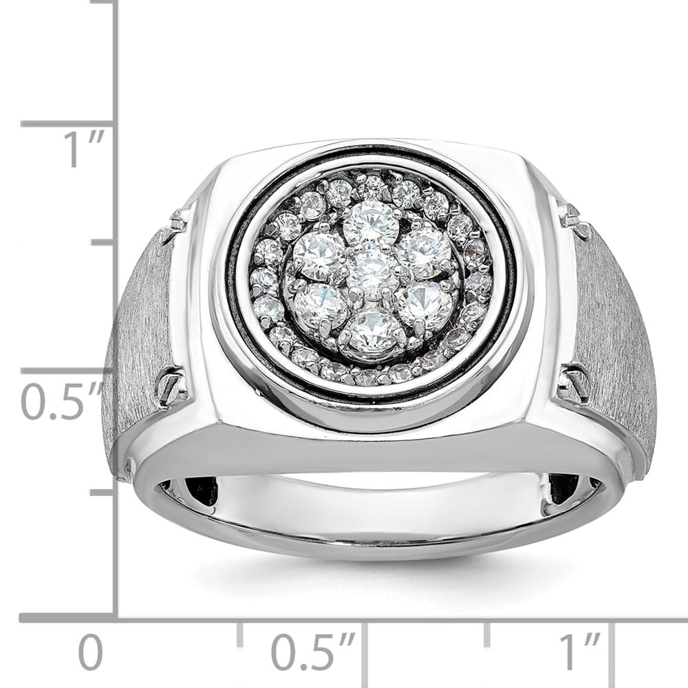 14k White Gold I1 Diamond Round Cluster Halo Men's Ring