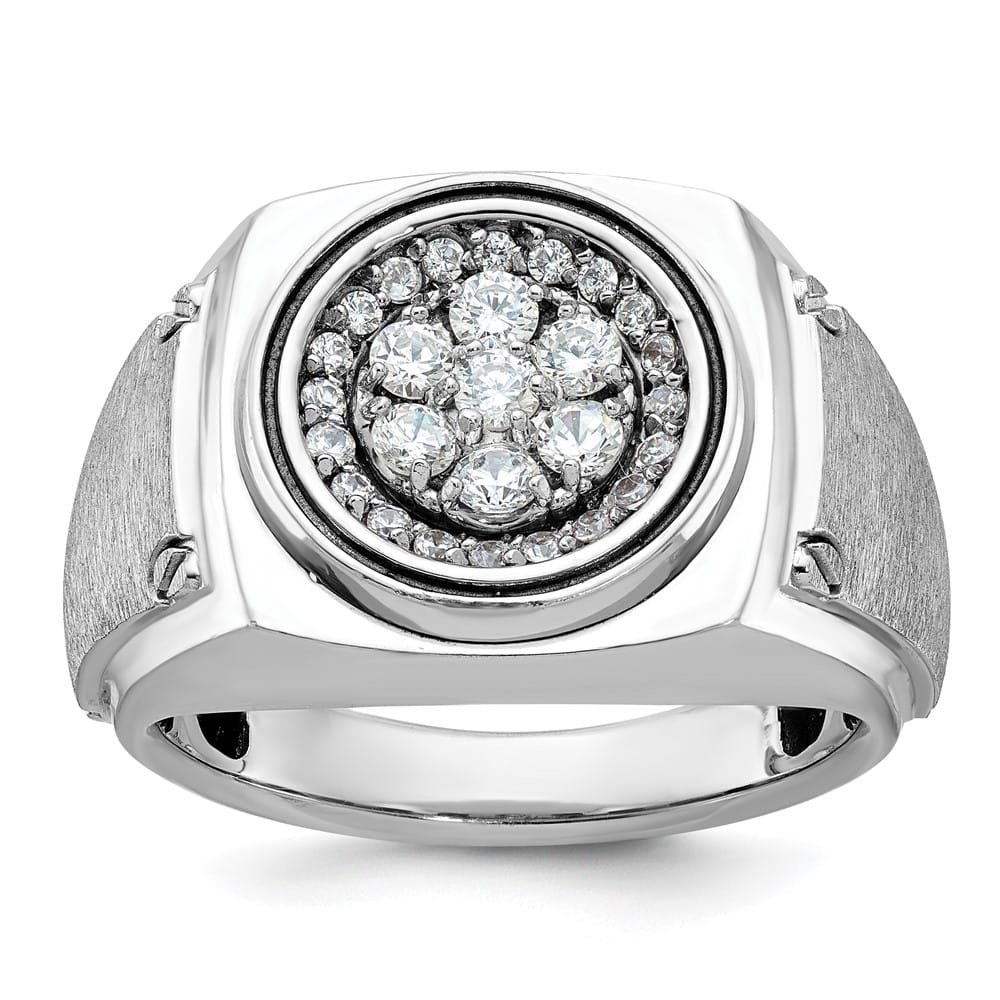 14k White Gold I1 Diamond Round Cluster Halo Men's Ring