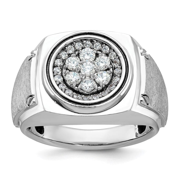 14k White Gold I1 Diamond Round Cluster Halo Men's Ring