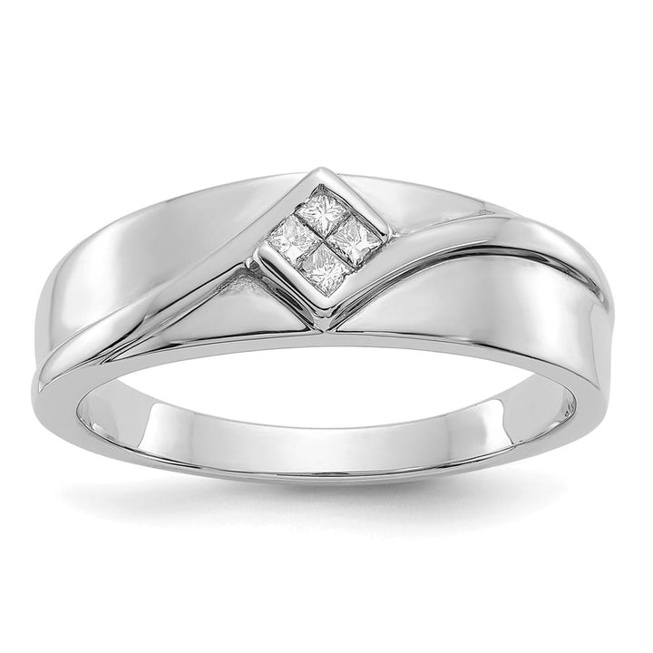 14k White Gold IB Goodman 1/10 Carat Diamond Square Cluster Men's Ring