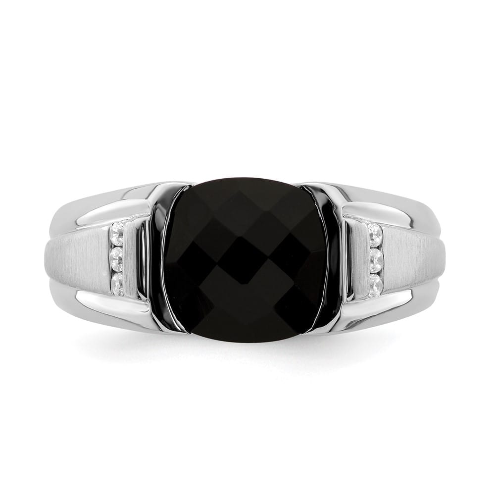 14k White Gold IB Goodman 10 mm Cushion Onyx Diamond Men's Ring Stock Size 10 Ring Are Refundable