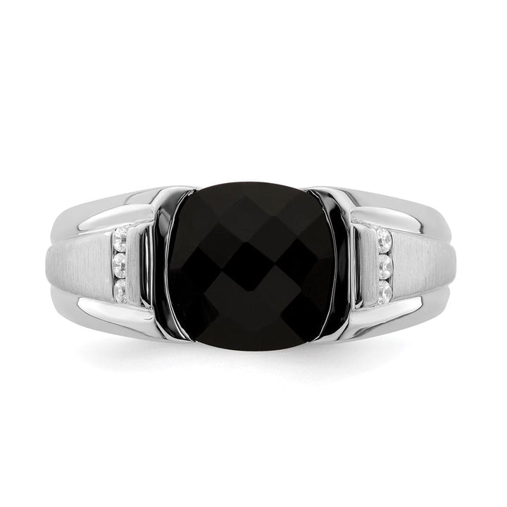 14k White Gold IB Goodman 10 mm Cushion Onyx Diamond Men's Ring Stock Size 10 Ring Are Refundable