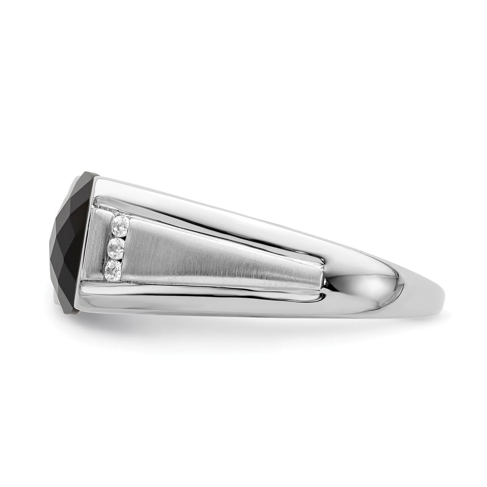 14k White Gold IB Goodman 10 mm Cushion Onyx Diamond Men's Ring Stock Size 10 Ring Are Refundable